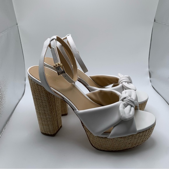 NWOB Michael Kors Sadie Leather Bow Platform Sandals white size9.5M women’s 2033 - Picture 5 of 10